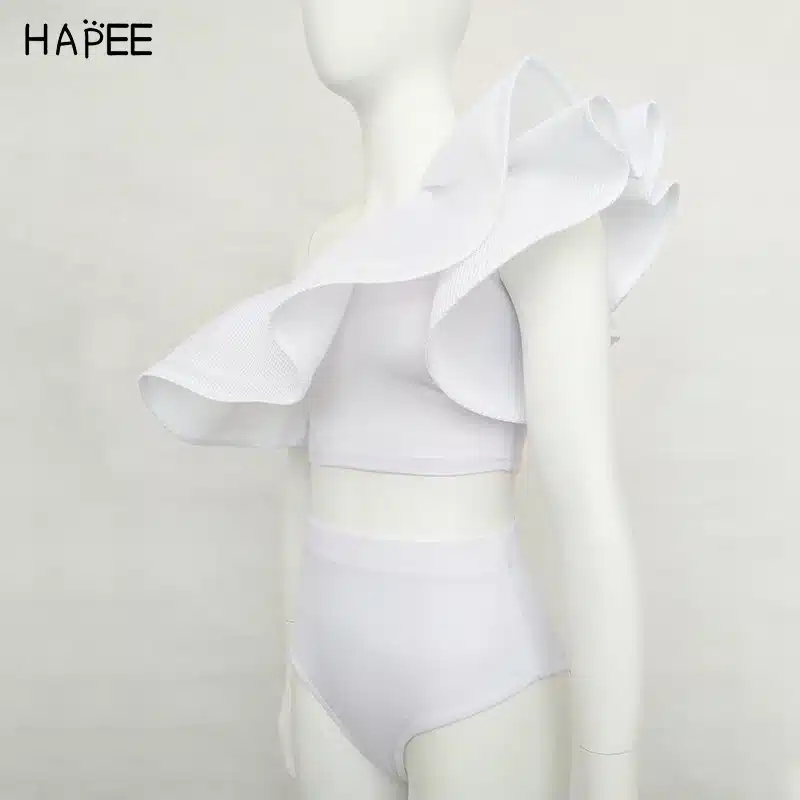 2018 New Summer Black White Ruffles Swimsuit Women Striped Two Piece Bikini Set One Off Shoulder Swimwear Sexy Beach Biqiuni 37