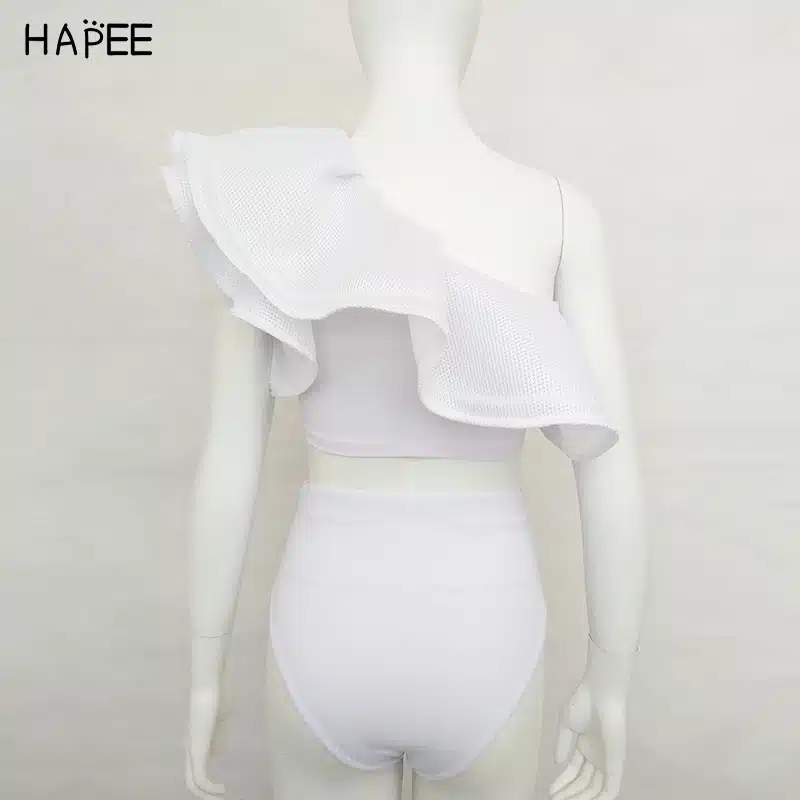 2018 New Summer Black White Ruffles Swimsuit Women Striped Two Piece Bikini Set One Off Shoulder Swimwear Sexy Beach Biqiuni 38