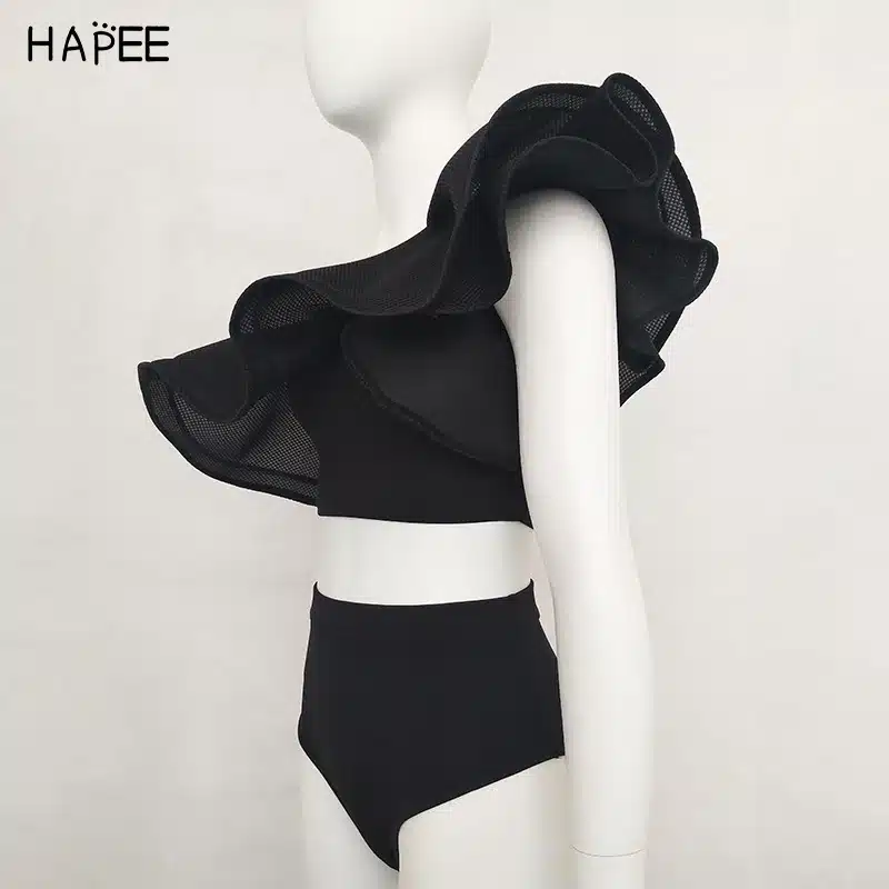 2018 New Summer Black White Ruffles Swimsuit Women Striped Two Piece Bikini Set One Off Shoulder Swimwear Sexy Beach Biqiuni 40