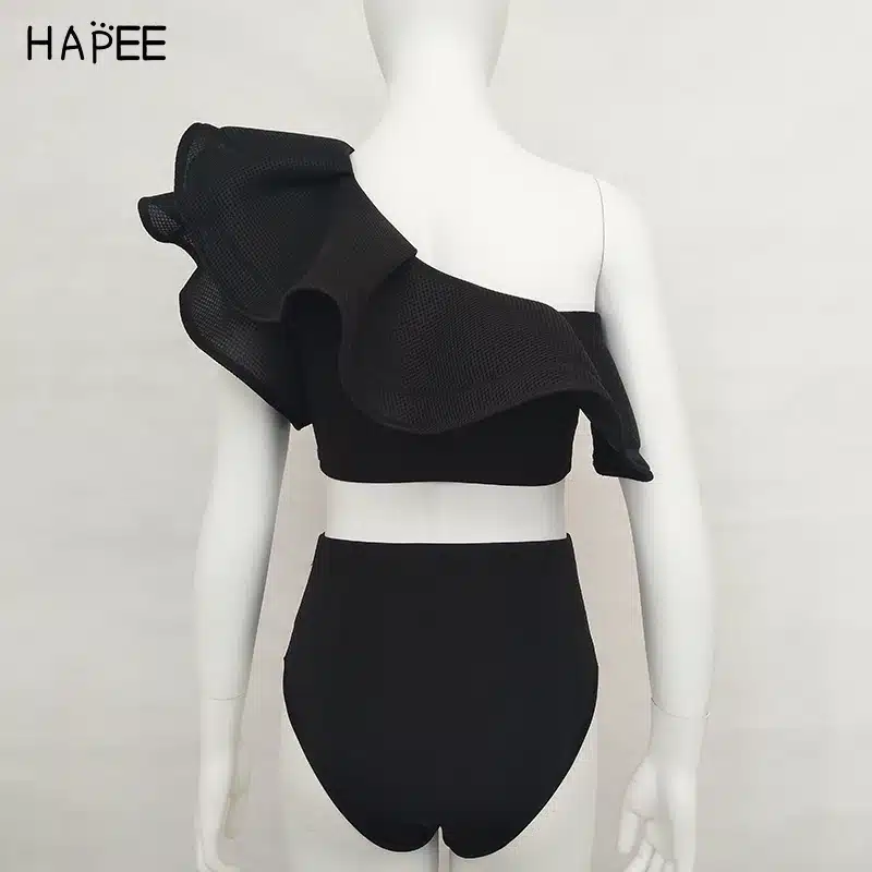 2018 New Summer Black White Ruffles Swimsuit Women Striped Two Piece Bikini Set One Off Shoulder Swimwear Sexy Beach Biqiuni 41