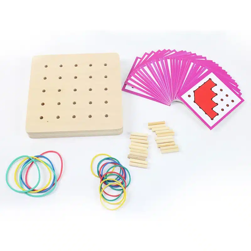 Baby Toy Montessori Creative Graphics Rubber Tie Nail Boards with Cards Childhood Education Preschool Kids Brinquedos Juguetes 8