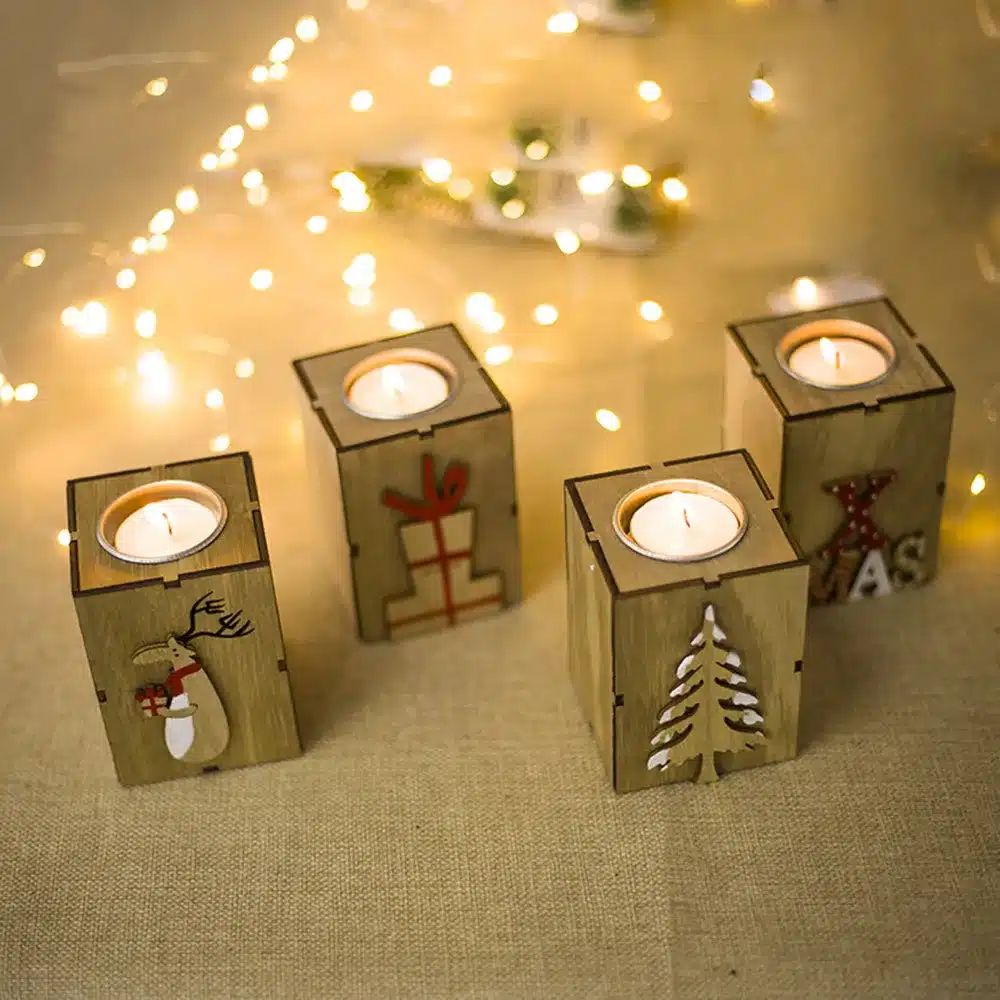 Navidad 2018 Wood Candle Holders Tealight Candlesticks Lantern Vintage Christmas Decorations for Home New Year Party Decor Gifts 10