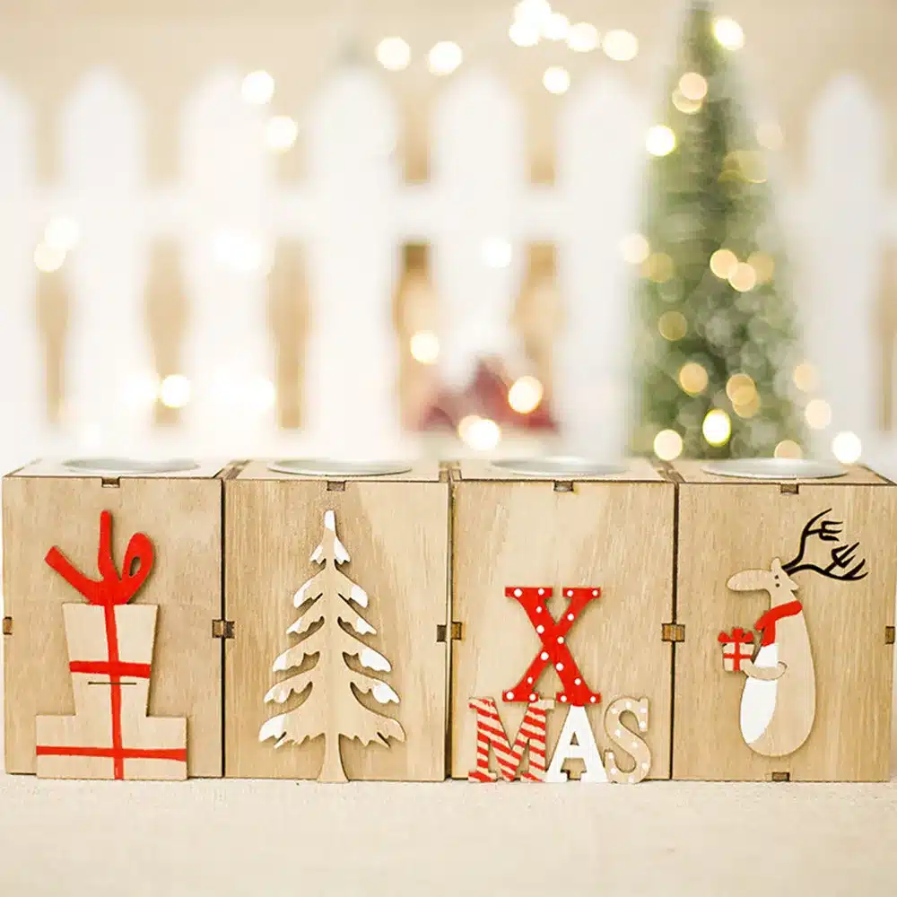 Navidad 2018 Wood Candle Holders Tealight Candlesticks Lantern Vintage Christmas Decorations for Home New Year Party Decor Gifts 11