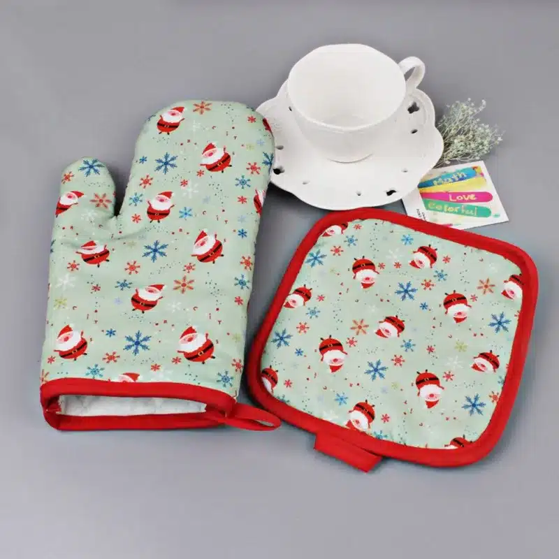 1 Set Christmas Baking Anti-Hot Gloves Oven And Microwave Oven Hot Insulation Mat For Home Xmas Party Decoration Supply 11