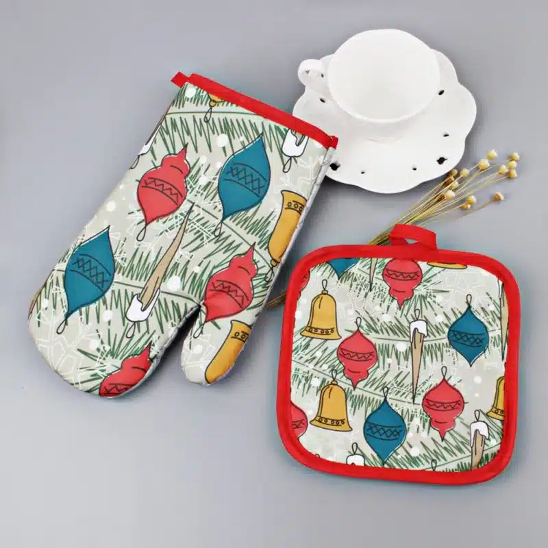 1 Set Christmas Baking Anti-Hot Gloves Oven And Microwave Oven Hot Insulation Mat For Home Xmas Party Decoration Supply 12