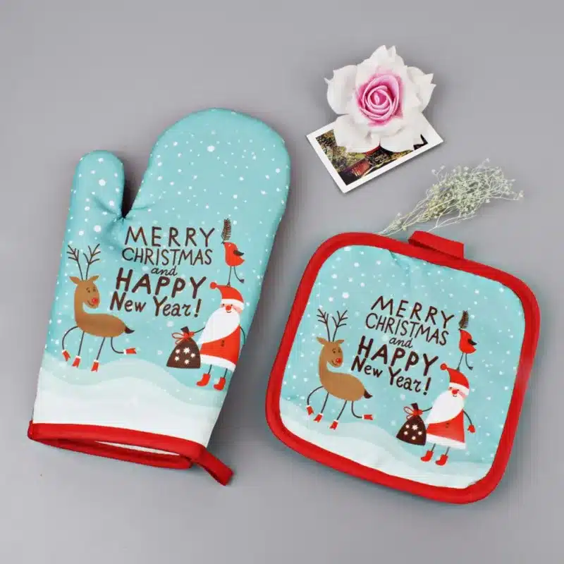 1 Set Christmas Baking Anti-Hot Gloves Oven And Microwave Oven Hot Insulation Mat For Home Xmas Party Decoration Supply 13