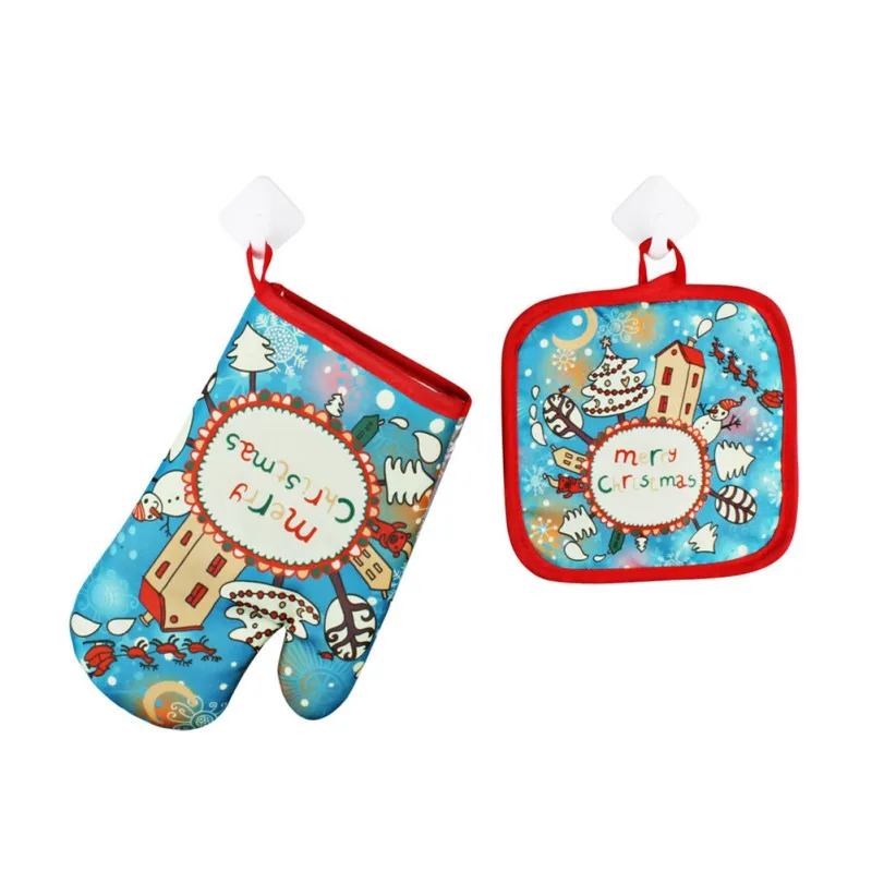 1 Set Christmas Baking Anti-Hot Gloves Oven And Microwave Oven Hot Insulation Mat For Home Xmas Party Decoration Supply 14