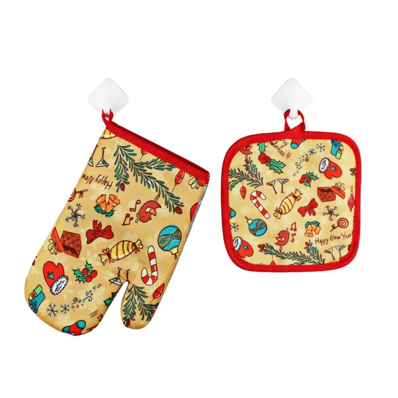 1 Set Christmas Baking Anti-Hot Gloves Oven And Microwave Oven Hot Insulation Mat For Home Xmas Party Decoration Supply 15
