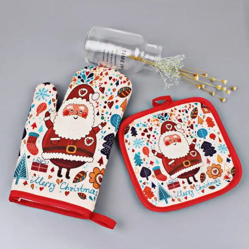 1 Set Christmas Baking Anti-Hot Gloves Oven And Microwave Oven Hot Insulation Mat For Home Xmas Party Decoration Supply 18