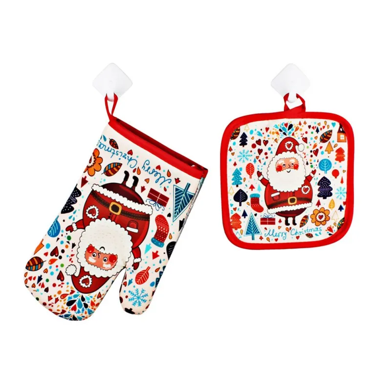 1 Set Christmas Baking Anti-Hot Gloves Oven And Microwave Oven Hot Insulation Mat For Home Xmas Party Decoration Supply 23