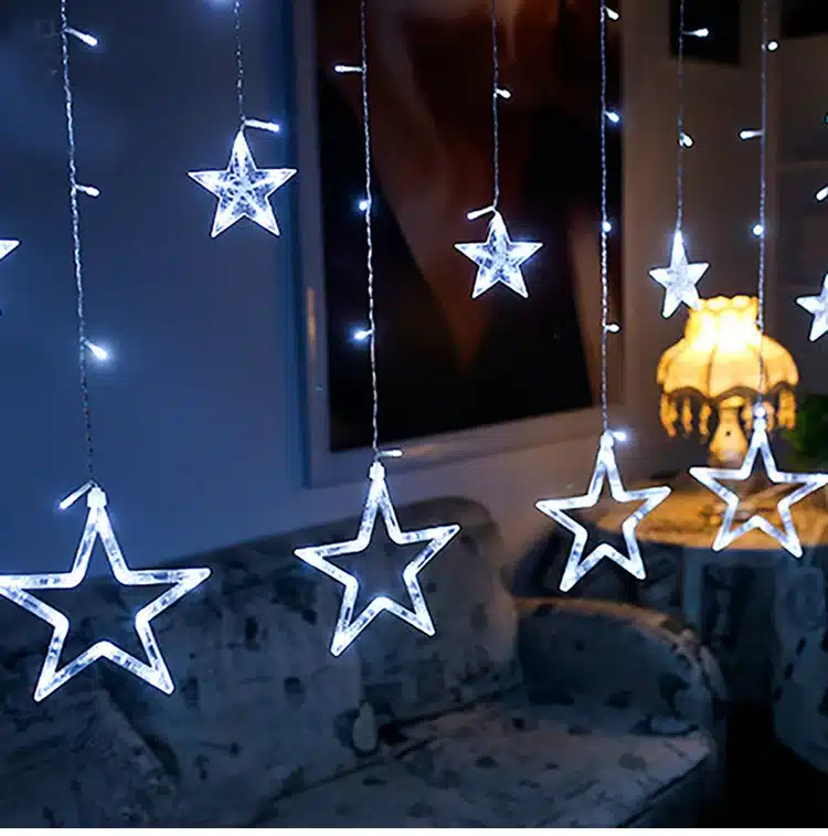 FENGRISE LED String Warm White Christmas Ornaments Fairy Christmas Lights Outdoor Star Garland LED Curtain Party Decoration 12