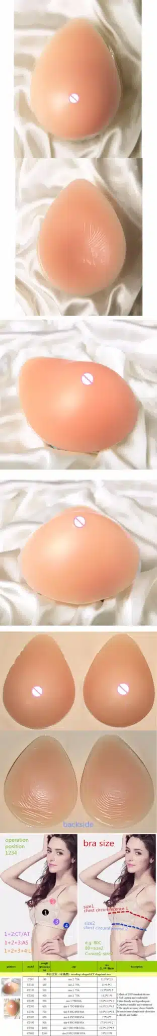90g/Piece Soft Nontoxic Medical Silicone Fake Breast Form Boobs Tits Chest For Mastectomy Breast Cancer with Real Touching 8