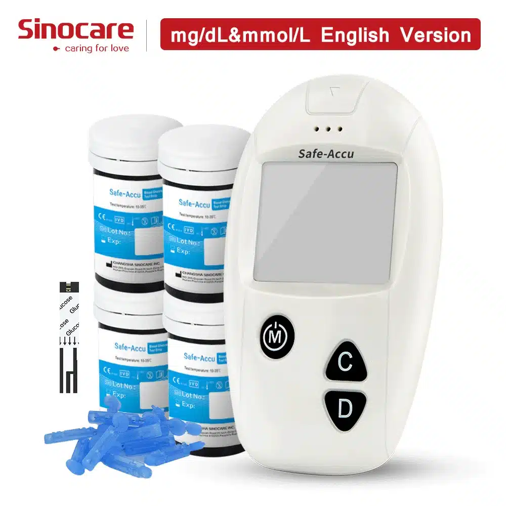 (mg/dL VS mmol/L)Sinocare Safe-Accu Blood Glucose Meter &100 Test Strips Lancet Glm Exact Glucometer Diabetes Tester Sugar Meter 10