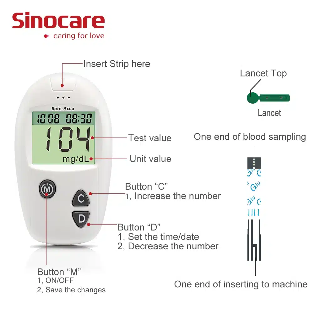 (mg/dL VS mmol/L)Sinocare Safe-Accu Blood Glucose Meter &100 Test Strips Lancet Glm Exact Glucometer Diabetes Tester Sugar Meter 14