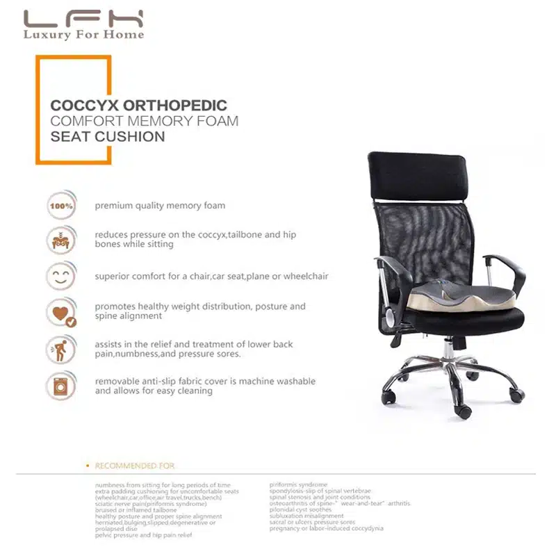 Coccyx Orthopedic Comfortable Memory Foam Chair Car Seat Cushion for Lower Back Tailbone Medical Hemorrhoids Cushion Almofadas 5