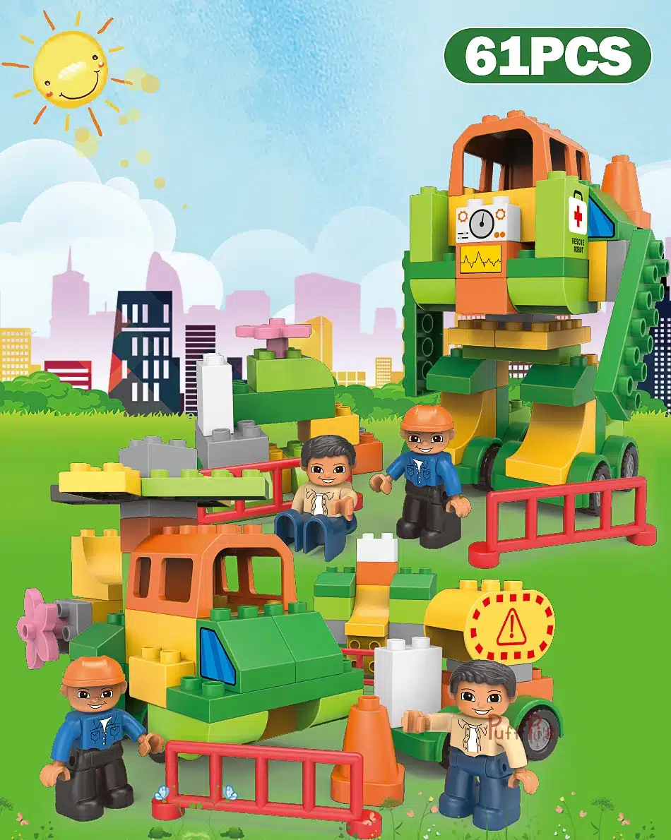 61PCS Medical Ambulance Robot Car Big Size Building Blocks Compatible Legoed Duploe City Bricks Educational Toys For Child Gifts 10