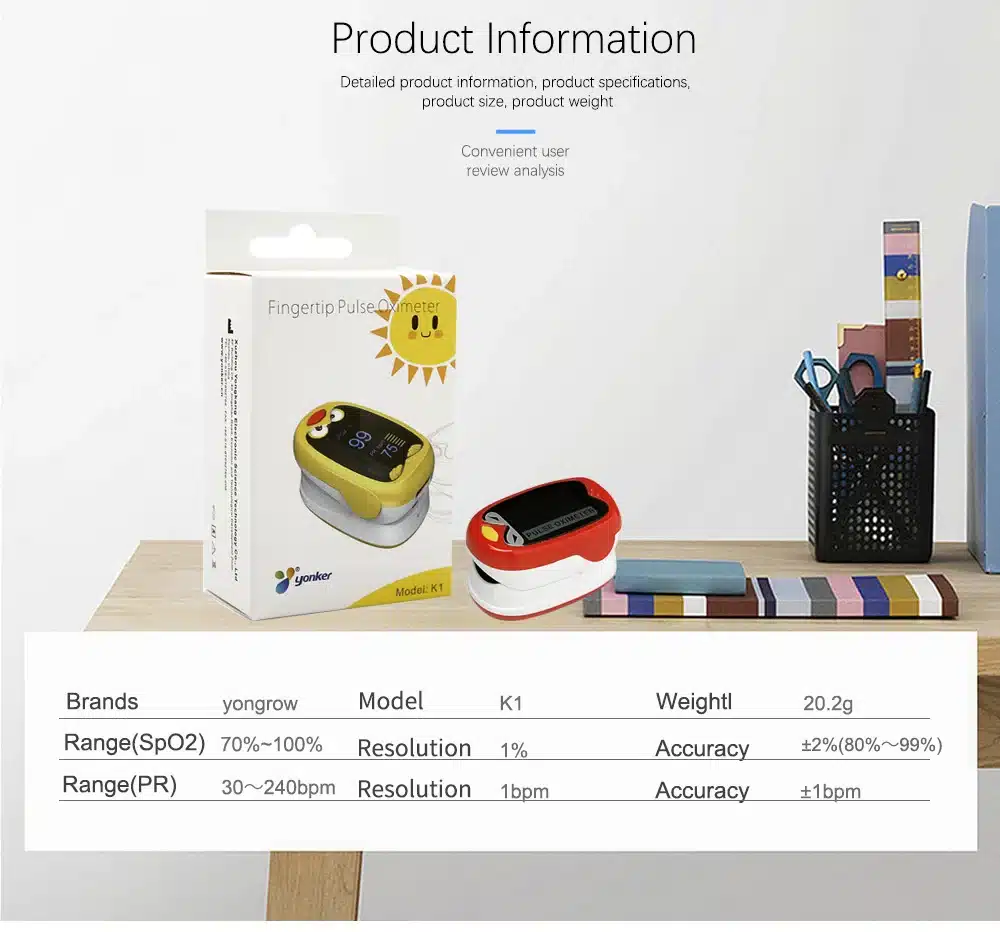 Yongrow Medical Infant Finger Pulse Oximeter Pediatric SpO2 Blood Oxygen Saturation Meter Neonatal children kids Rechargeable 13