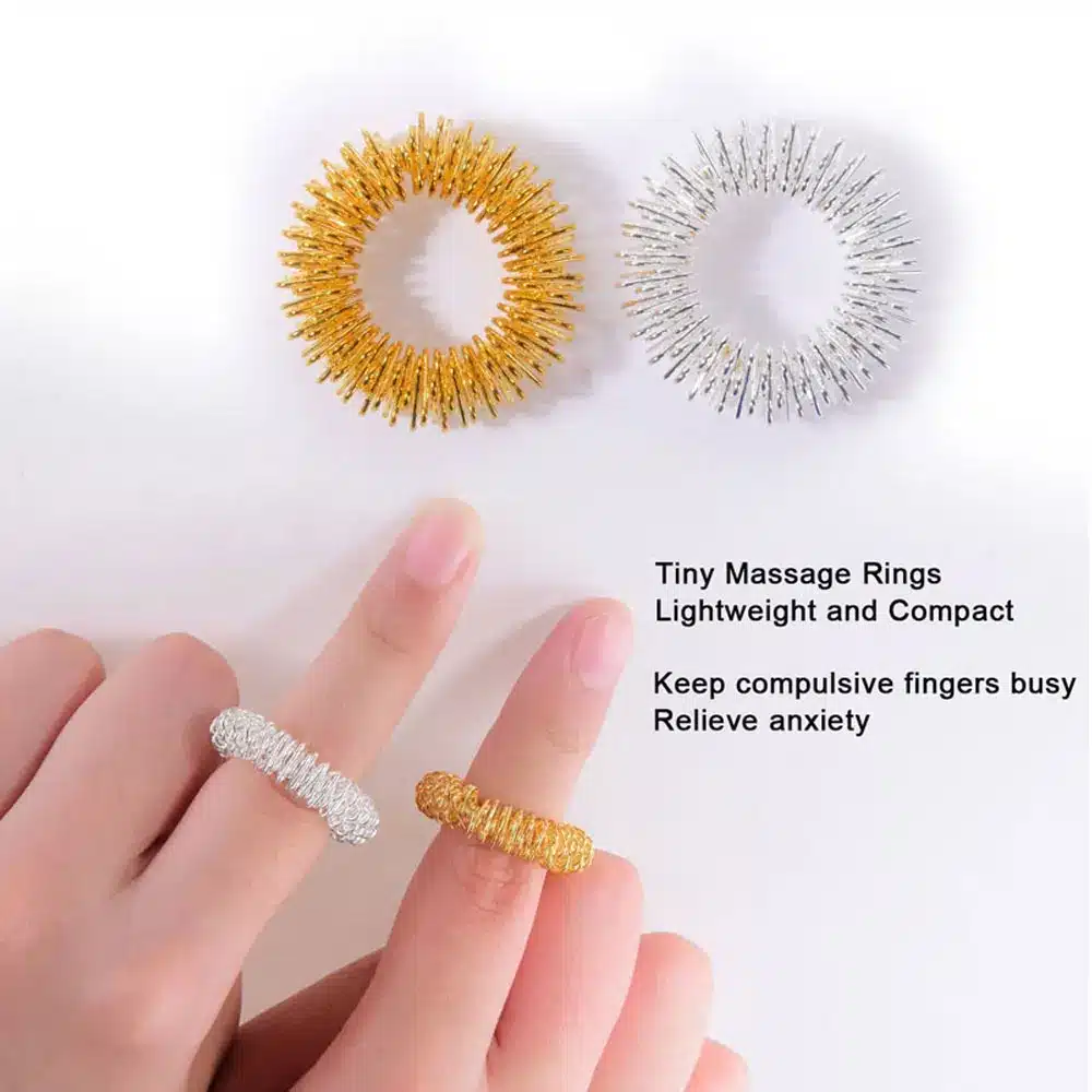 5Pcs Acupressure Massage Rings+ 2Pcs Wrist Massager Rings Acupressure Ring Set Medicine Fidget Finger Ring for Kids Teens Adults 12