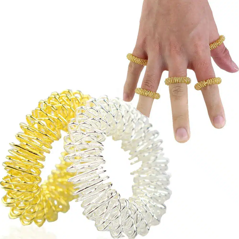 5Pcs Acupressure Massage Rings+ 2Pcs Wrist Massager Rings Acupressure Ring Set Medicine Fidget Finger Ring for Kids Teens Adults 14