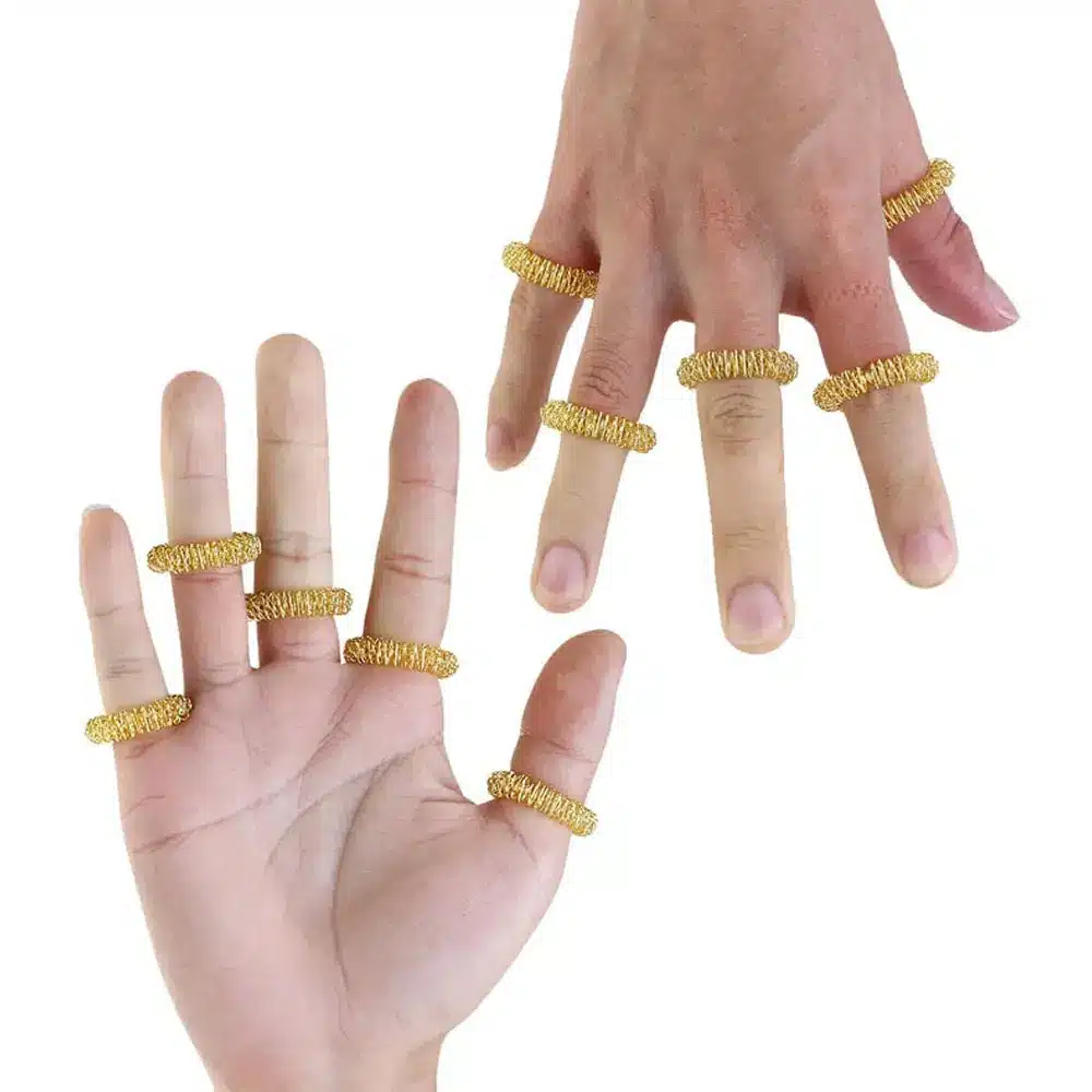 5Pcs Acupressure Massage Rings+ 2Pcs Wrist Massager Rings Acupressure Ring Set Medicine Fidget Finger Ring for Kids Teens Adults 15