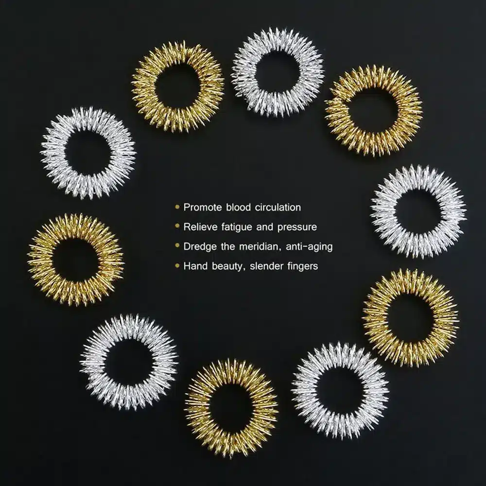 5Pcs Acupressure Massage Rings+ 2Pcs Wrist Massager Rings Acupressure Ring Set Medicine Fidget Finger Ring for Kids Teens Adults 21