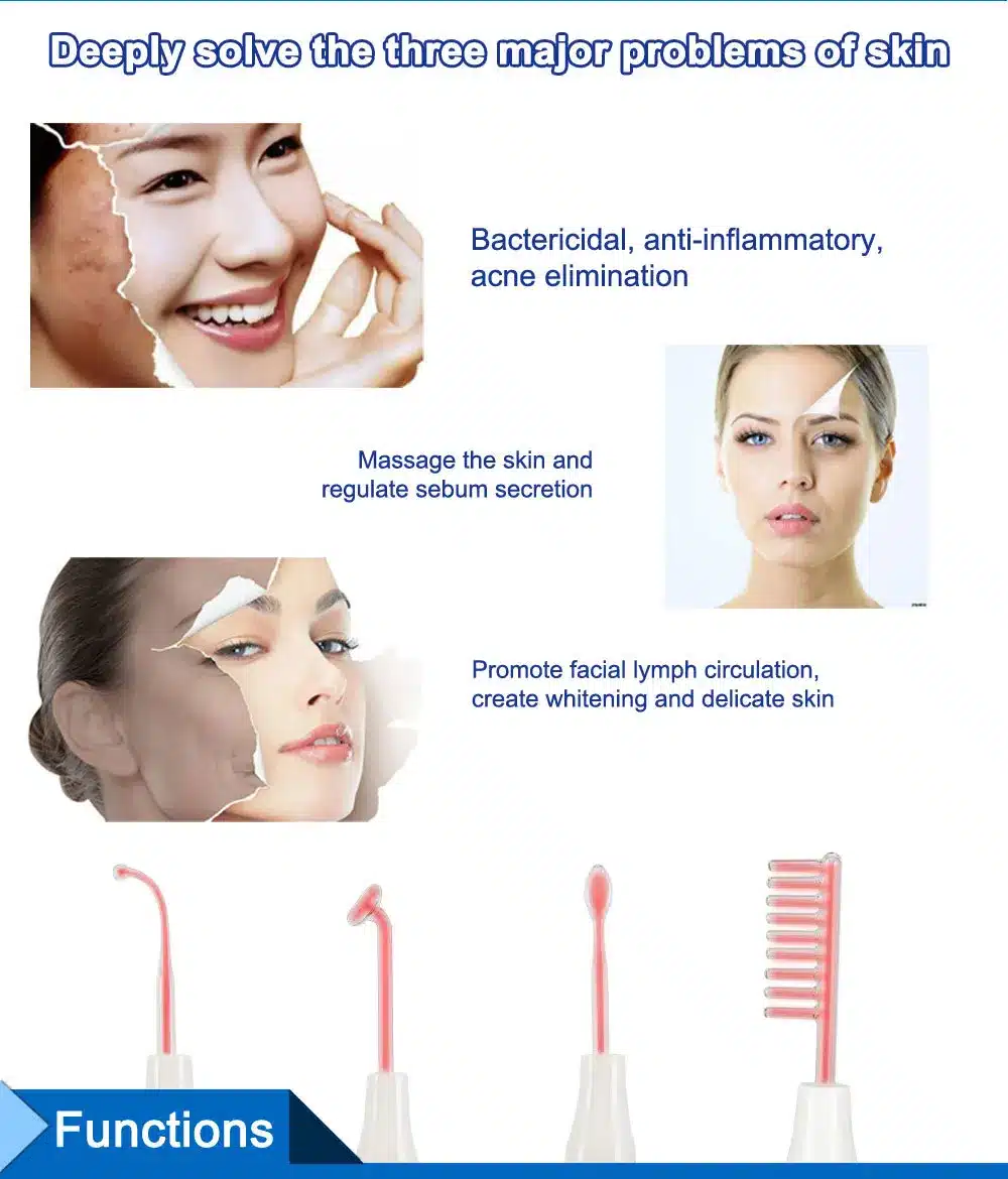 Darsonval Wand 4 in 1 High Frequency Remover Facial Skin Care Facial Spa Salon Acne Therapy Device + 1 EU Adapter Glaselektrode 7