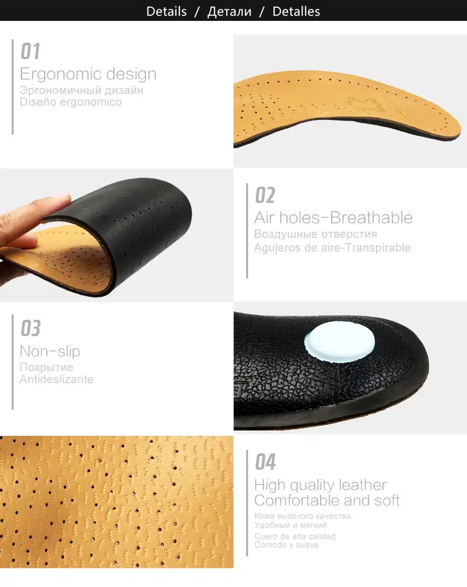 KOTLIKOFF leather orthopedic insole antibacterial active carbon latex orthotic arch support flat foot shoe pad orthopedic insert 12