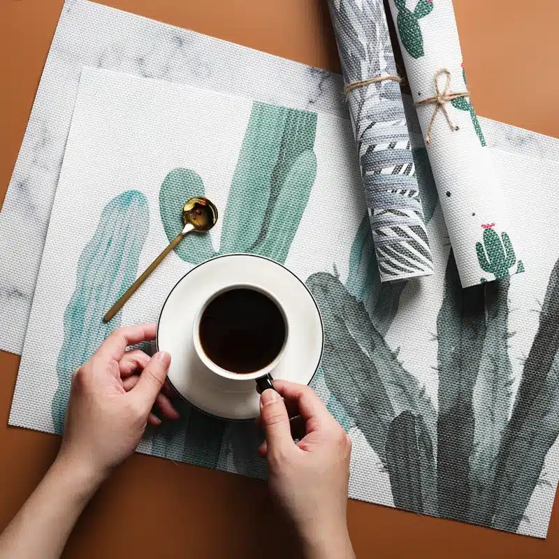 Green Plant 45X30cm PVC Place Mats Heat Resistant Non Slip Table Mats Waterproof Dining Placemats Coasters Table Decoration 13