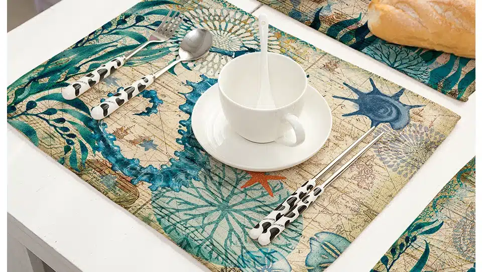 Miracille 2/4/6pieces Set Kitchen Table Mats Cotton Linen Table Napkin Marine Sea Turtle Octopus Pattern Decorative Placemats 16