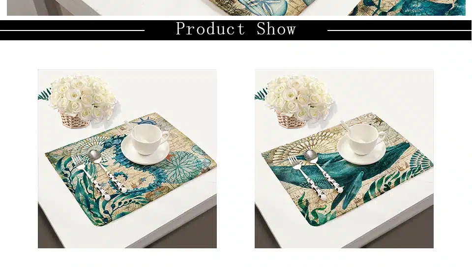 Miracille 2/4/6pieces Set Kitchen Table Mats Cotton Linen Table Napkin Marine Sea Turtle Octopus Pattern Decorative Placemats 17