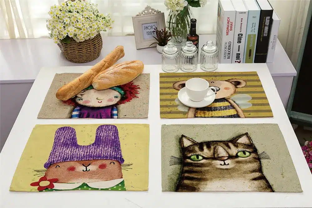 Cotton Linen Table Mat Cute Cartoon Animal Pattern Placemats For Children Kids Kitchen Dining Place Mats Pads 15