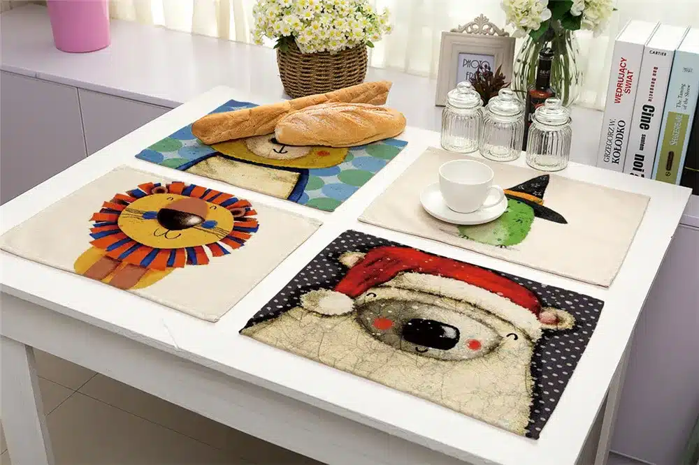 Cotton Linen Table Mat Cute Cartoon Animal Pattern Placemats For Children Kids Kitchen Dining Place Mats Pads 16