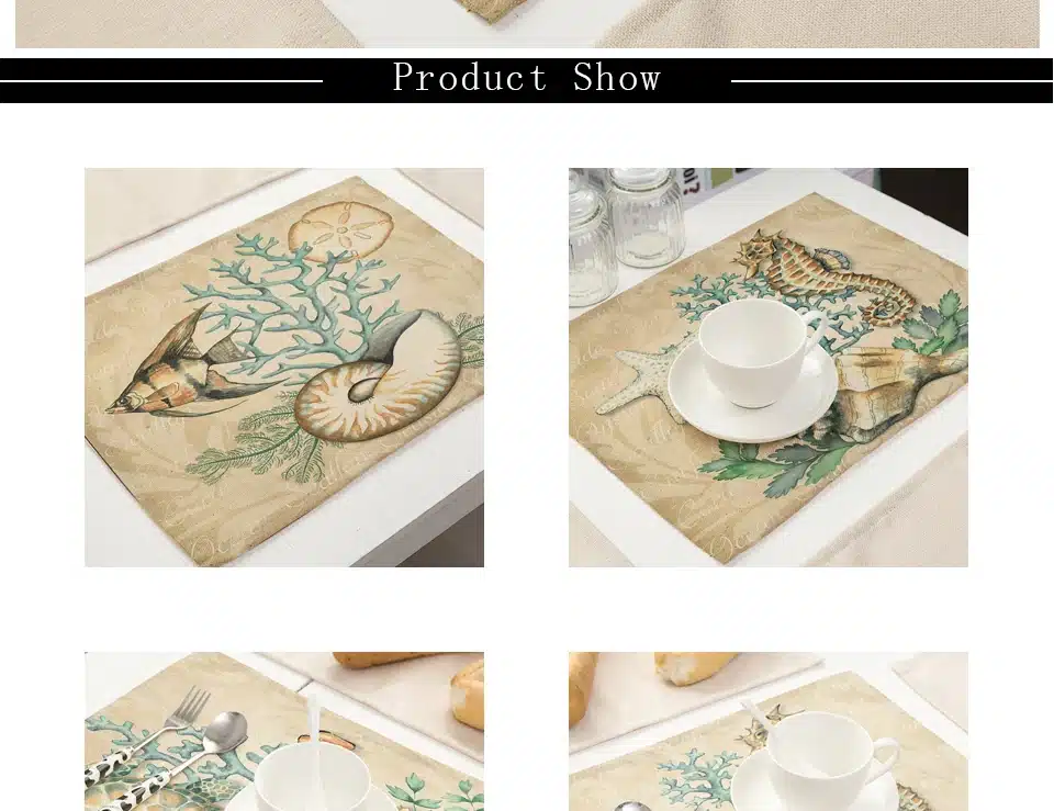 Miracille 2Pcs 4Pcs 6Pcs/lot Marine Animal Sea Turtle Horse Fish Printed Linen Placemat Dinner Coaster Home Textile Table Decor 6