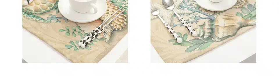 Miracille 2Pcs 4Pcs 6Pcs/lot Marine Animal Sea Turtle Horse Fish Printed Linen Placemat Dinner Coaster Home Textile Table Decor 7