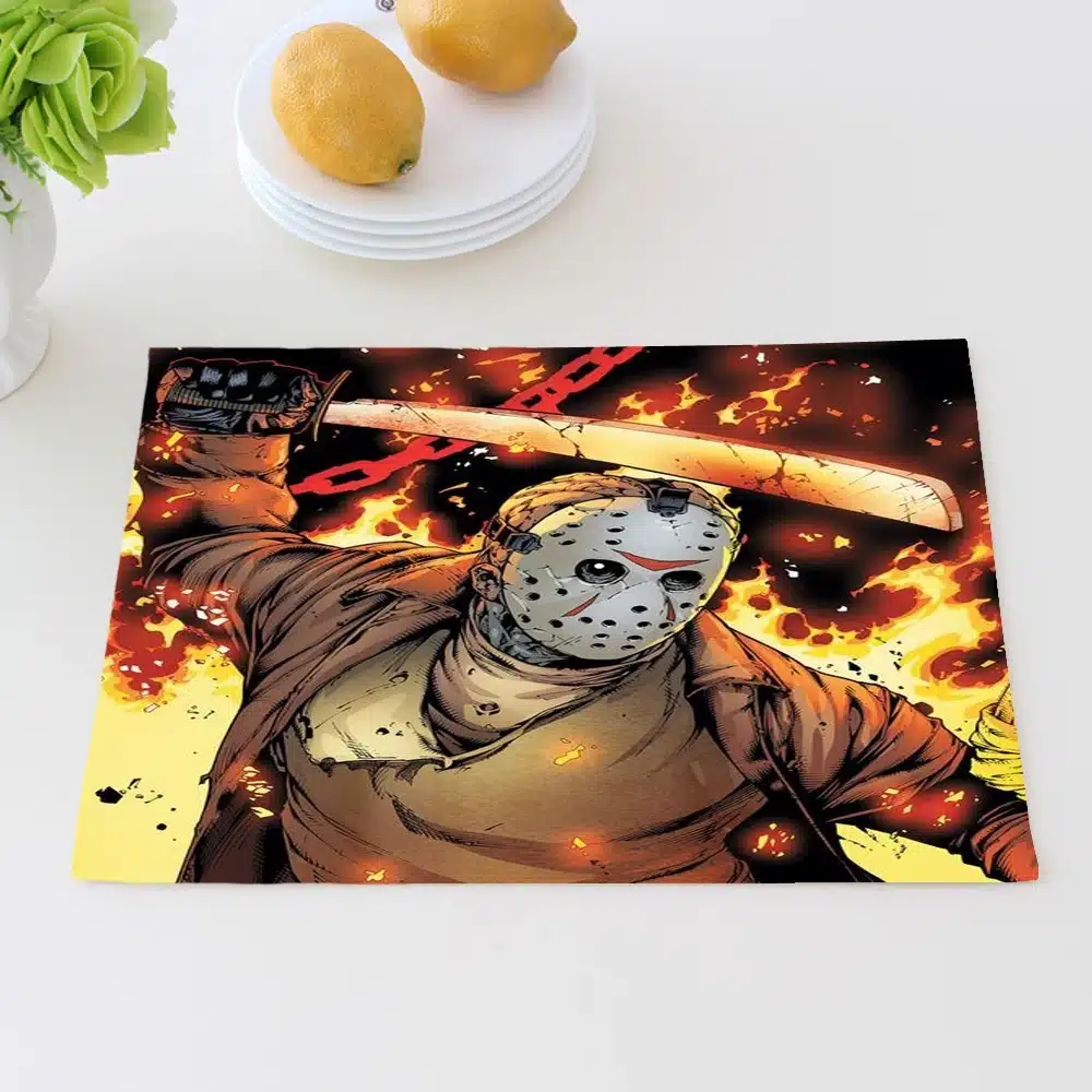 Horror Movie Jason Freddy Placemat Cotton Linen Table Mat Dishware Coasters for Dinner Accessories Cup Wine Mat 15