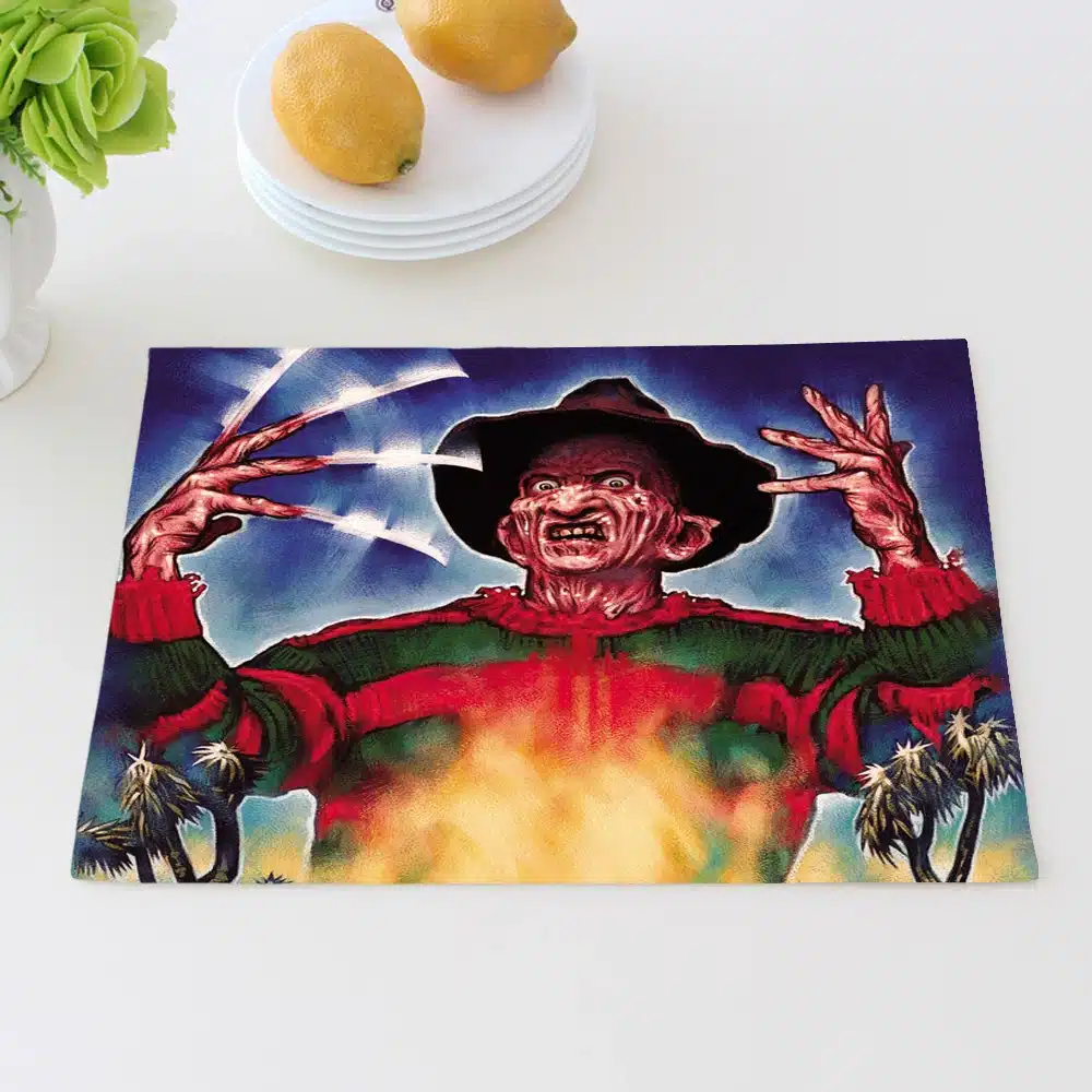 Horror Movie Jason Freddy Placemat Cotton Linen Table Mat Dishware Coasters for Dinner Accessories Cup Wine Mat 16