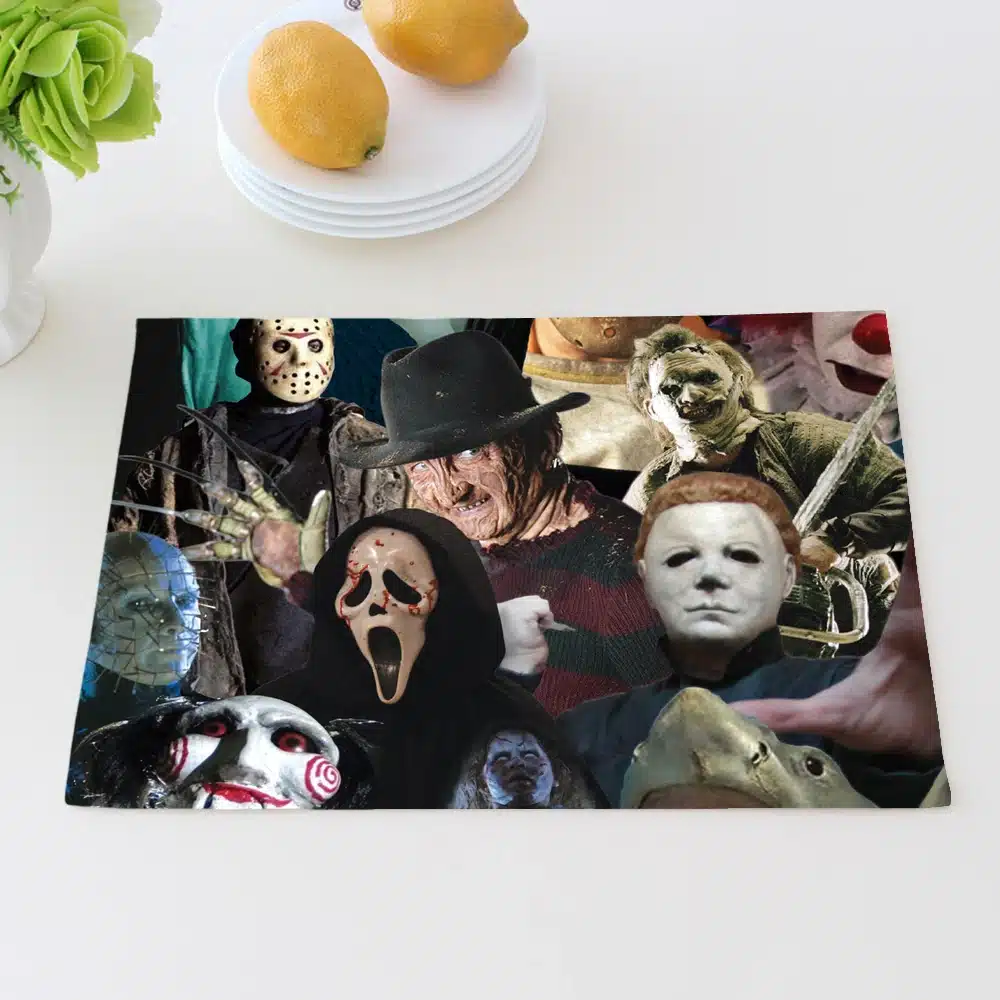 Horror Movie Jason Freddy Placemat Cotton Linen Table Mat Dishware Coasters for Dinner Accessories Cup Wine Mat 18