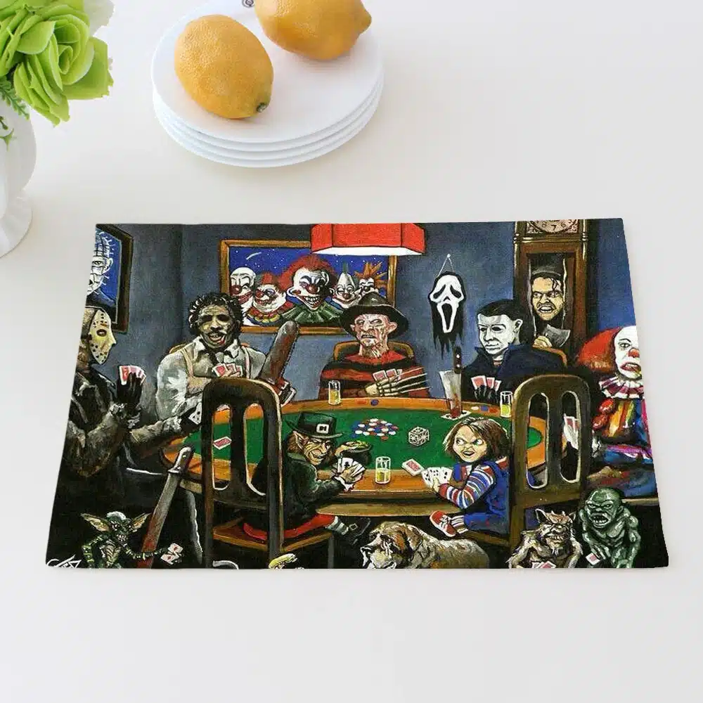 Horror Movie Jason Freddy Placemat Cotton Linen Table Mat Dishware Coasters for Dinner Accessories Cup Wine Mat 19