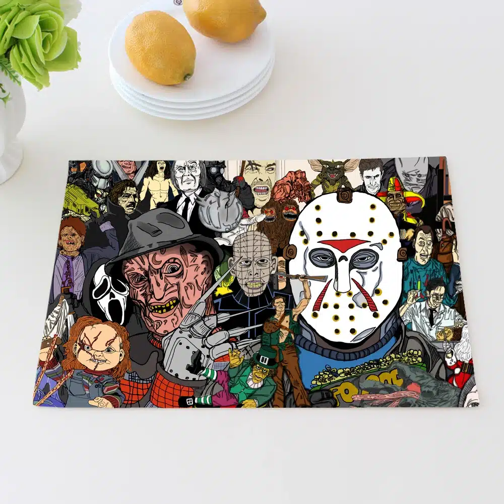Horror Movie Jason Freddy Placemat Cotton Linen Table Mat Dishware Coasters for Dinner Accessories Cup Wine Mat 20