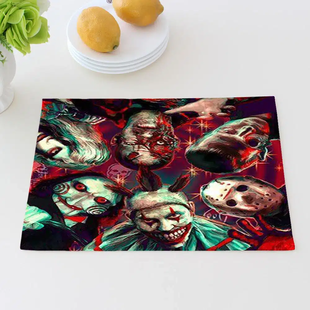 Horror Movie Jason Freddy Placemat Cotton Linen Table Mat Dishware Coasters for Dinner Accessories Cup Wine Mat 21