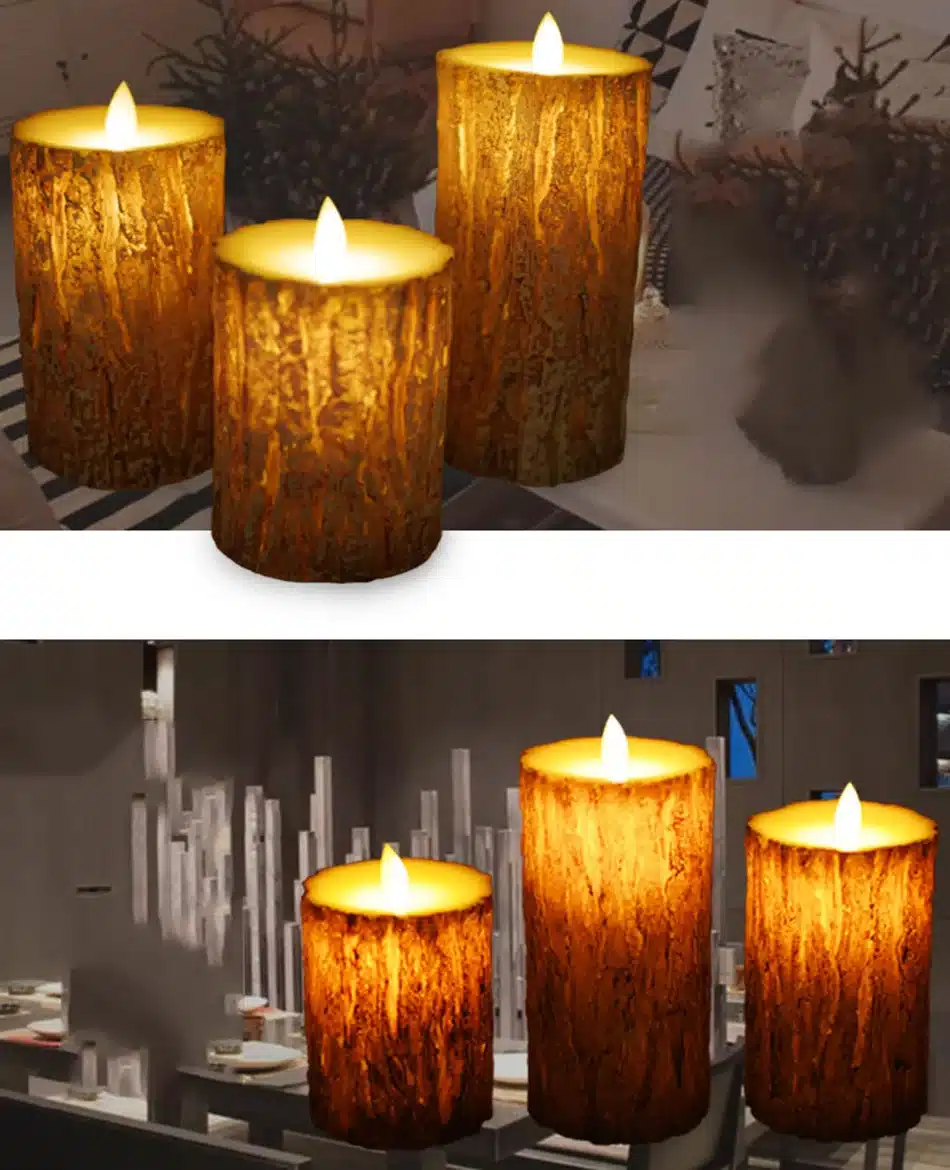 Kolm erinevas suuruses puukoore välimusega LED küünalt, mis loovad sooja ja hubase valguse neutraalses keskkonnas. Küünalde pind meenutab ehtsat puukoort, lisades looduslähedast ilu igasse ruumi.