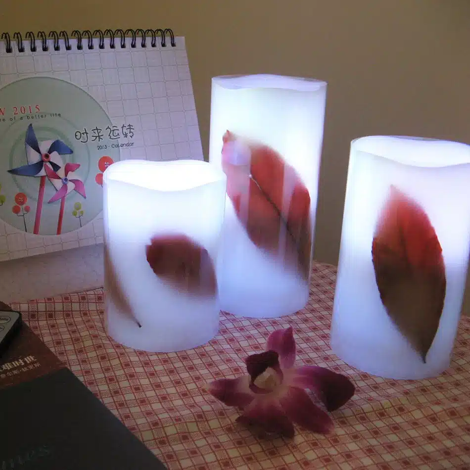 full set 3 pcs leaf inlay pattern led wax candle wireless remote control multiple color changing home decoration gift item 9