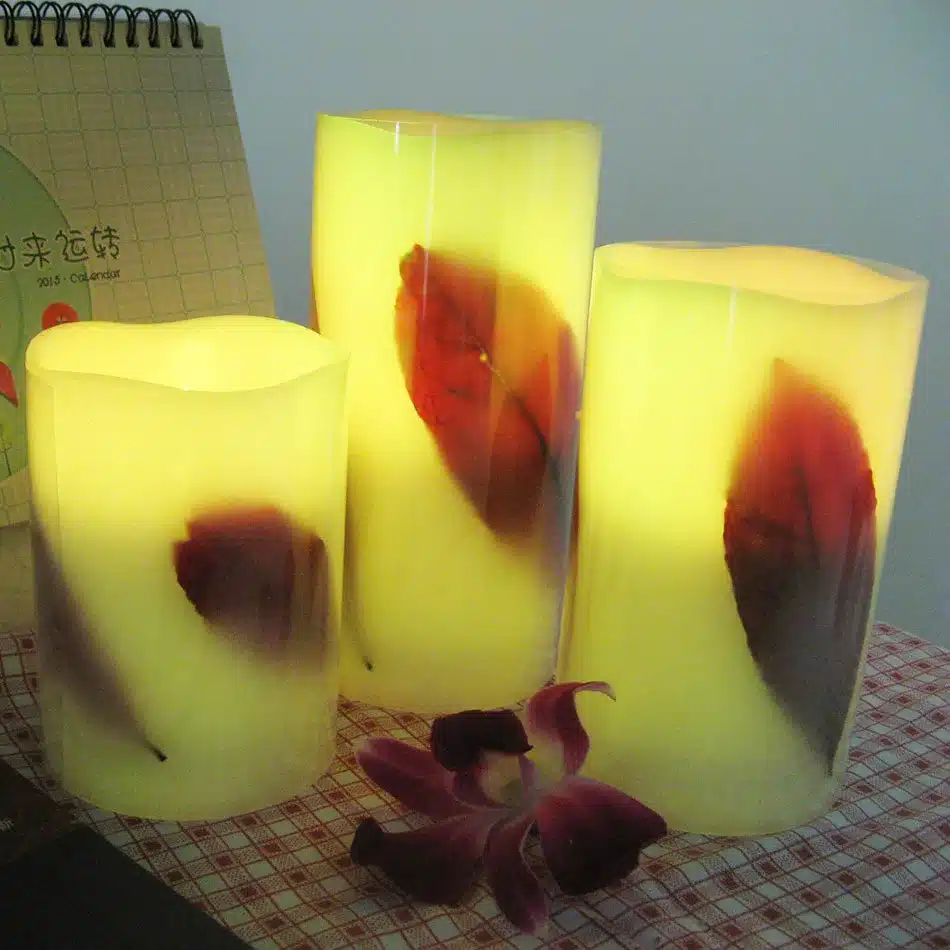 full set 3 pcs leaf inlay pattern led wax candle wireless remote control multiple color changing home decoration gift item 10