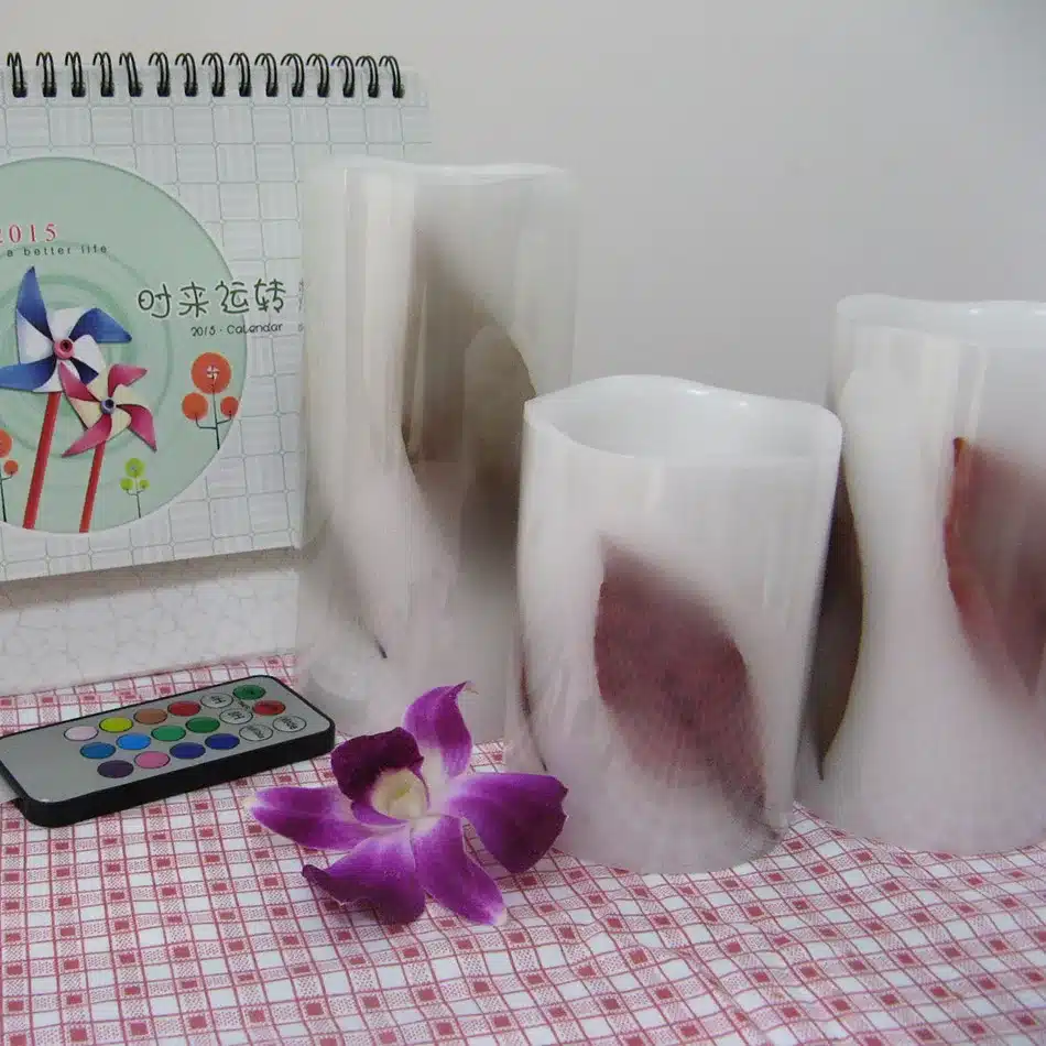 full set 3 pcs leaf inlay pattern led wax candle wireless remote control multiple color changing home decoration gift item 12