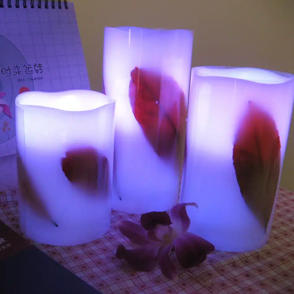 full set 3 pcs leaf inlay pattern led wax candle wireless remote control multiple color changing home decoration gift item 14