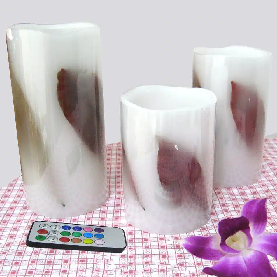 full set 3 pcs leaf inlay pattern led wax candle wireless remote control multiple color changing home decoration gift item 16