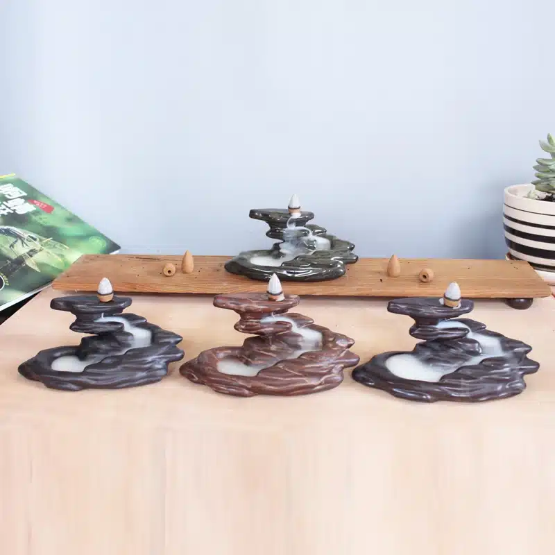 T Black Ceramic Incense Burner Smoke Backflow Cone Cense Holder Home Furnace Step Step High Temple Candle Aromatherapy Furnace 15