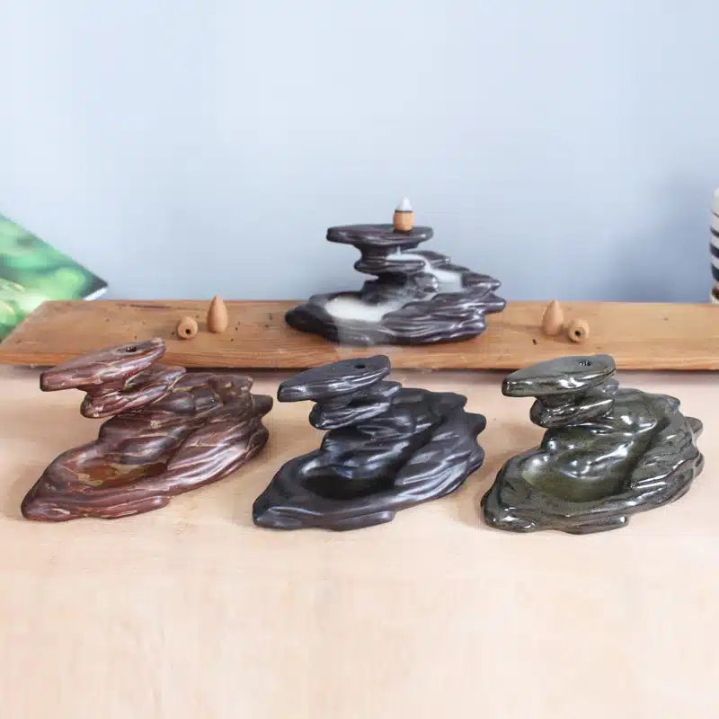 T Black Ceramic Incense Burner Smoke Backflow Cone Cense Holder Home Furnace Step Step High Temple Candle Aromatherapy Furnace 16