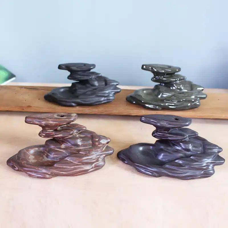 T Black Ceramic Incense Burner Smoke Backflow Cone Cense Holder Home Furnace Step Step High Temple Candle Aromatherapy Furnace 17