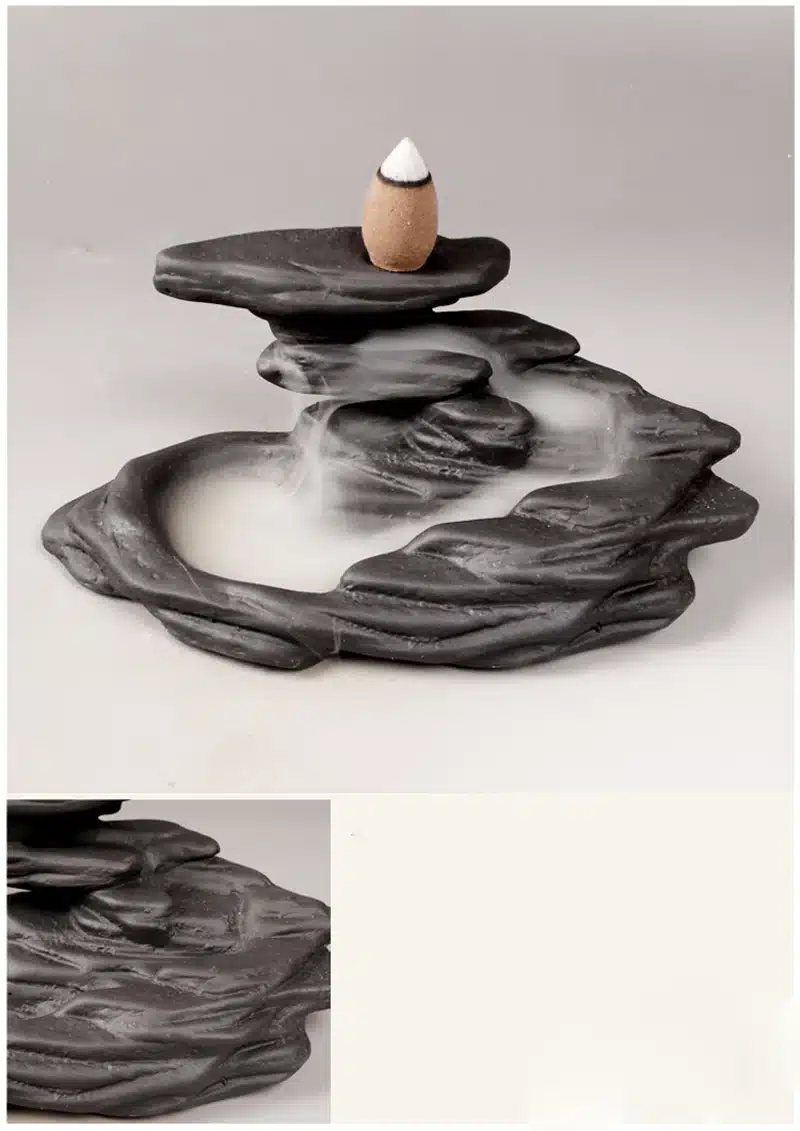 T Black Ceramic Incense Burner Smoke Backflow Cone Cense Holder Home Furnace Step Step High Temple Candle Aromatherapy Furnace 20